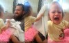 鬍子哥跟女兒玩拉毛巾遊戲，接著偷偷把鬍子刮乾淨再繼續，結果女兒已認不出呆愣表情太爆笑