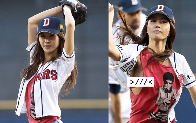 南韓美女職棒開球，回家卻差點崩潰！因為她丟球時竟然不小心「露出這個」！ 