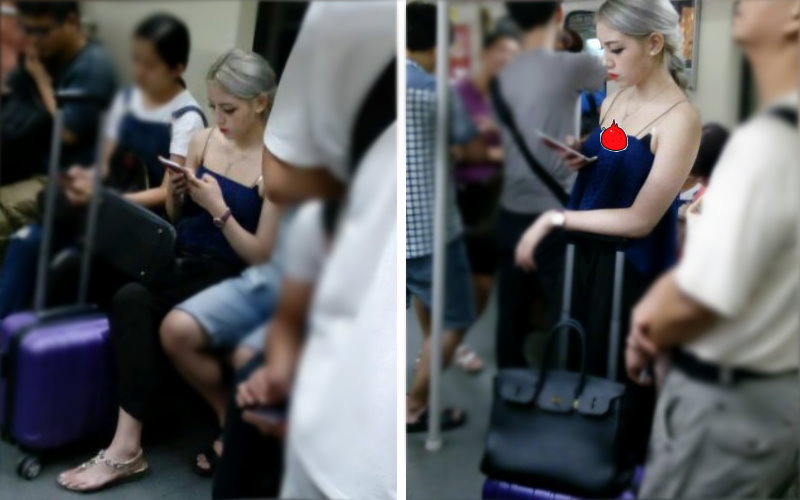 地鐵上遇混血正妹「低胸露雪乳」，網友側拍臉蛋兒跪求鑑定：到底是歪國人還是本土？
