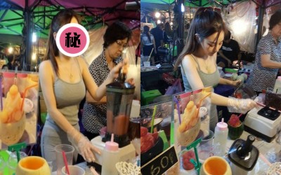 泰國夜市「胸猛」正妹店員「果汁姬」呼之欲出的好身材太吸睛   網友：「我想喝木瓜牛奶了」