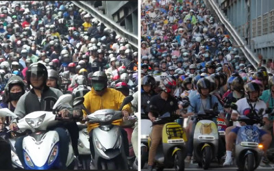 台北橋滿滿「機車噪音」吵翻天   網友號召百台GOGORO通過，對比下「秒變無聲」，讓所有人感嘆了