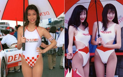 90年代就懂自肥  日本賽車女郎穿「超薄高衩連體式內衣」  往下一看...阿嘶～駱駝蹄全露