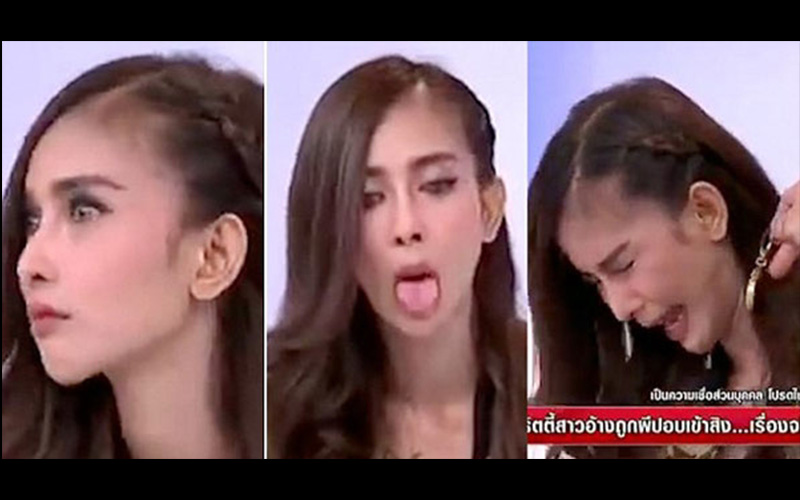           泰國女模在直播中「突然鬼附身」表情扭曲動作詭異，主持人一拿出佛牌．．．她的反應讓全場的人都嚇歪了！！      