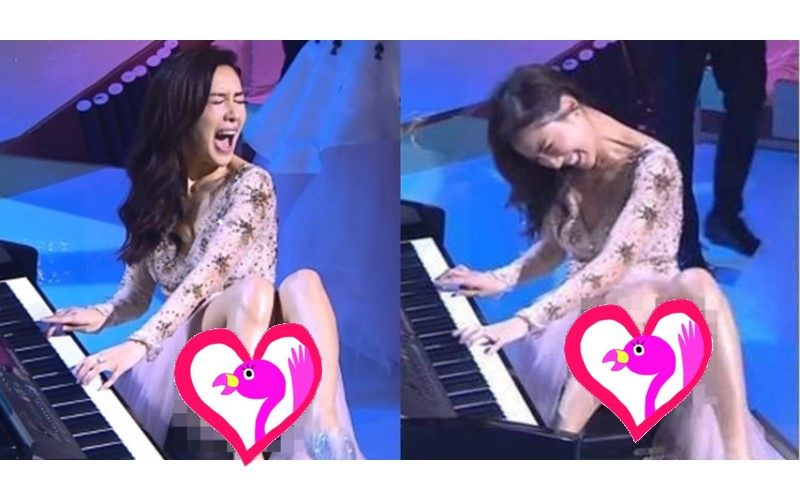 香港的女星這樣表演好敬業！抬腿彈鋼琴「一片肉色」露出！這才叫藝人阿～（圖+影）