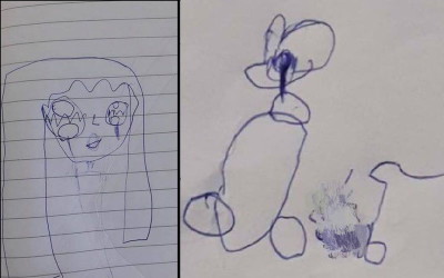 媽媽發現女兒一直畫「茄子」  看到後面幾張古怪圖案.....媽媽嚇到立刻報警