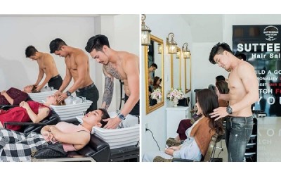 泰國髮廊開張找來「大肌肌模特」並全程「上空」服務  女客人都笑了