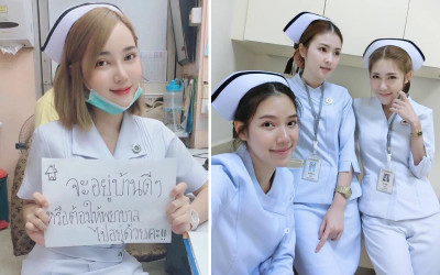 泰國護士宣傳防疫讓人凍未條，極品護士排排站舉牌...網友秒歪：好想陪妳！